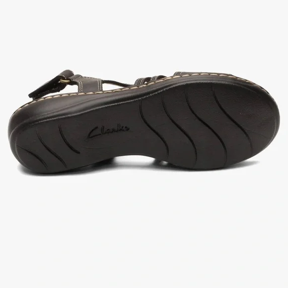 Clarks Leisa Janna Black Sandal, Size 8W Leather Hook‑&‑Loop Strappy Sandals - Picture 13 of 14